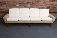 Hans Wegner Danish Modern Four Seat Long Sofa in Teak and Two Tone Boucl  - 4307667