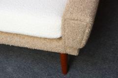 Hans Wegner Danish Modern Four Seat Long Sofa in Teak and Two Tone Boucl  - 4307673