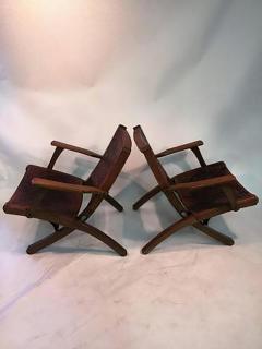 Hans Wegner Great Pair of Hans Wegner Style Saddle Tooled leather Folding Chairs and Ottoman - 451133