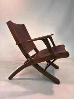 Hans Wegner Great Pair of Hans Wegner Style Saddle Tooled leather Folding Chairs and Ottoman - 451136