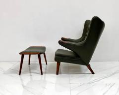 Hans Wegner Hans J Wegner AP19 Papa Bear Chair and Ottoman A P Stolen Olive Green Leather - 3176412