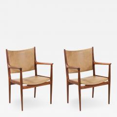 Hans Wegner Hans J Wegner JH 509 Walnut Leather Arm Chairs for Johannes Hansen - 2244394