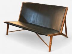Hans Wegner Hans J Wegner Style Teak Leatherette Settee Denmark 1950s - 4373522