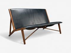 Hans Wegner Hans J Wegner Style Teak Leatherette Settee Denmark 1950s - 4373525