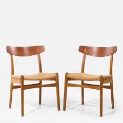 Hans Wegner Hans Wegner for Carl Hansen Son CH23 Danish Teak and Oak Dining Chairs Pair - 4127629