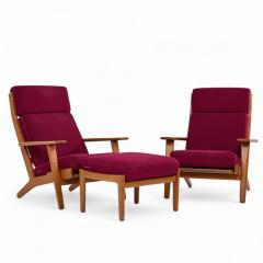 Hans Wegner Hans Wegner for Getama GE 290 Danish High Back Lounge Chairs Pair with Ottoman - 4302754