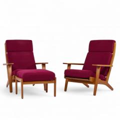 Hans Wegner Hans Wegner for Getama GE 290 Danish High Back Lounge Chairs Pair with Ottoman - 4302757