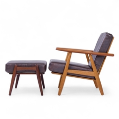 Hans Wegner Hans Wegner for Getama GE 290 Teak High Back Lounge Chairs Pair with Ottoman - 4740396