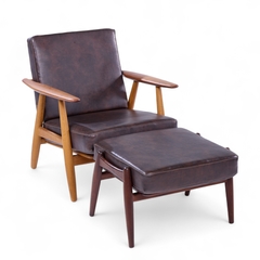 Hans Wegner Hans Wegner for Getama GE 290 Teak High Back Lounge Chairs Pair with Ottoman - 4740404