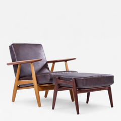 Hans Wegner Hans Wegner for Getama GE 290 Teak High Back Lounge Chairs Pair with Ottoman - 4740634