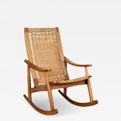 Hans Wegner Mid Century Modern Woven Rocking Chair in the Style of Hans Wegner - 3930947