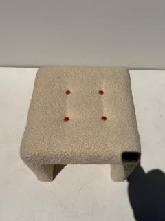 Hans Wegner Modern Upholstered Stools in Bucle Fabric with Cognac Leather Buttons - 4761506
