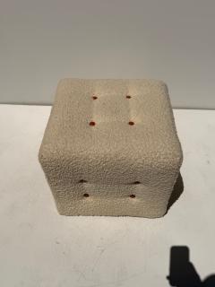 Hans Wegner Modern Upholstered Stools in Bucle Fabric with Cognac Leather Buttons - 4761510
