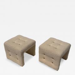 Hans Wegner Modern Upholstered Stools in Bucle Fabric with Cognac Leather Buttons - 4761878