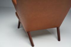 Hans Wegner Papa Bear Leather Lounge Chair by Hans J Wegner for AP Stolen Denmark 1950s - 3961063