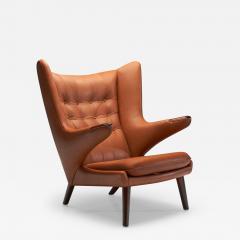 Hans Wegner Papa Bear Leather Lounge Chair by Hans J Wegner for AP Stolen Denmark 1950s - 3973275