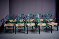 Hans Wegner Set of 10 Hans Wegner Wishbone Chairs in Green Lacquer for Carl Hansen S n - 3857639