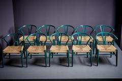 Hans Wegner Set of 10 Hans Wegner Wishbone Chairs in Green Lacquer for Carl Hansen S n - 3857640