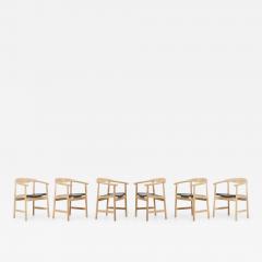 Hans Wegner Set of 6 Hans Wegner PP203 Chairs in Oak and Leather for PP M bler 1950s - 1785225