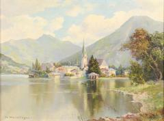 Hans Weidinger Hans Weidinger 1940s Oil Landscape Painting of Tegernsee in the Bavarian Alps - 3545927