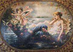 Hans Zatzka Large Oil on Canvas Painting of Venus Cupid After Hans Zatzka - 4179233