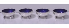 Harald Nielsen Four Georg Jensen Sterling Silver Salts with Cobalt Enamel Interiors C 1960 - 480552