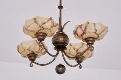 Harald Notini Harald Notini Chandelier in Brass and Marbled Glass B hlmarks Sweden 1927 - 4410393