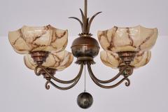 Harald Notini Harald Notini Chandelier in Brass and Marbled Glass B hlmarks Sweden 1927 - 4410397