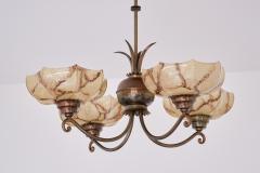 Harald Notini Harald Notini Chandelier in Brass and Marbled Glass B hlmarks Sweden 1927 - 4410398