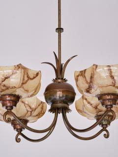Harald Notini Harald Notini Chandelier in Brass and Marbled Glass B hlmarks Sweden 1927 - 4410402