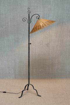 Harald Notini Harald Notini Wrought Iron Floor Lamp Rattan Shade B hlmarks Sweden 1930s - 4118342