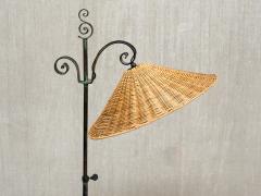 Harald Notini Harald Notini Wrought Iron Floor Lamp Rattan Shade B hlmarks Sweden 1930s - 4118346