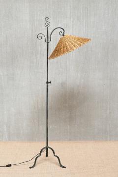 Harald Notini Harald Notini Wrought Iron Floor Lamp Rattan Shade B hlmarks Sweden 1930s - 4118348
