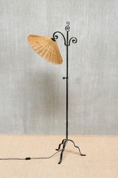 Harald Notini Harald Notini Wrought Iron Floor Lamp Rattan Shade B hlmarks Sweden 1930s - 4118349