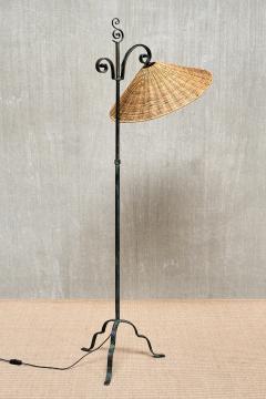 Harald Notini Harald Notini Wrought Iron Floor Lamp Rattan Shade B hlmarks Sweden 1930s - 4118351