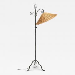 Harald Notini Harald Notini Wrought Iron Floor Lamp Rattan Shade B hlmarks Sweden 1930s - 4120121