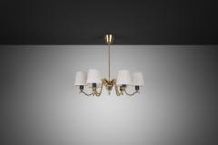 Harald Notini Six Armed Brass Chandelier by Harald Notini Attr for B hlmarks Sweden 1940s - 4710990