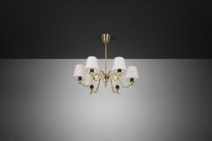 Harald Notini Six Armed Brass Chandelier by Harald Notini Attr for B hlmarks Sweden 1940s - 4710994