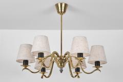 Harald Notini Six Armed Brass Chandelier by Harald Notini Attr for B hlmarks Sweden 1940s - 4710995