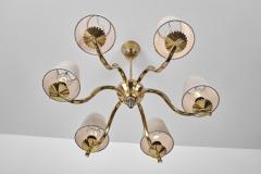 Harald Notini Six Armed Brass Chandelier by Harald Notini Attr for B hlmarks Sweden 1940s - 4713476