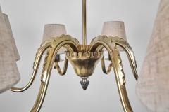 Harald Notini Six Armed Brass Chandelier by Harald Notini Attr for B hlmarks Sweden 1940s - 4713477