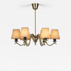 Harald Notini Six Armed Brass Chandelier by Harald Notini Attr for B hlmarks Sweden 1940s - 4714573