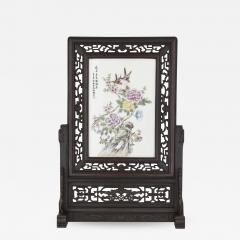 Hardwood and painted porcelain Chinese screen - 1453434