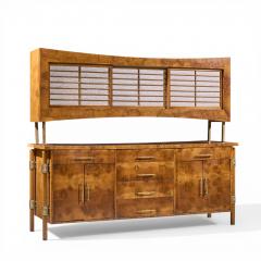 Harold Schwartz Romweber Harold Schwartz for Romweber Mid Century Burlwood and Brass Credenza and Hutch - 4563669