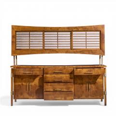 Harold Schwartz Romweber Harold Schwartz for Romweber Mid Century Burlwood and Brass Credenza and Hutch - 4563671