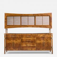 Harold Schwartz Romweber Harold Schwartz for Romweber Mid Century Burlwood and Brass Credenza and Hutch - 4566232