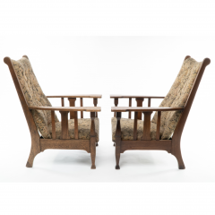 Harris Lebus Two English Arts Crafts Oak Reclining Armchairs with Large Flat Extended Arms - 4183208