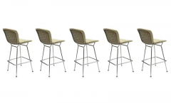 Harry Bertoia Set of Five Mid Century Modern Harry Bertoia for Knoll Wire Bar Stools - 2537356