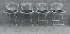 Harry Bertoia Set of Four Harry Bertoia for Knoll Barstool in Chrome Black Leatherette - 3339054