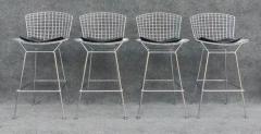 Harry Bertoia Set of Four Harry Bertoia for Knoll Barstool in Chrome Black Leatherette - 3339058